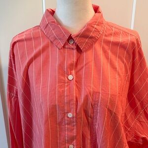 NWT American Eagle Womens Coral Striped Button-Up Shirt Size XL Spring Summer